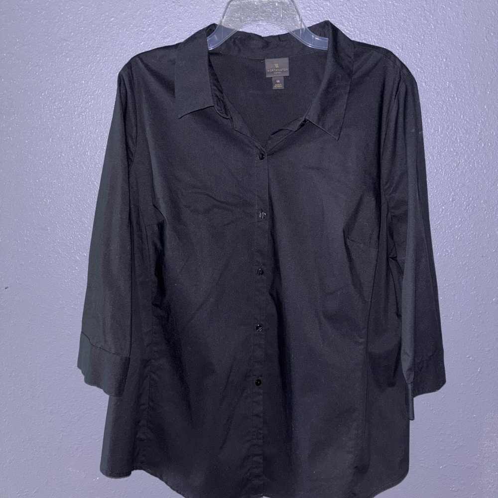Worthington Black Button Down Dress Blouse